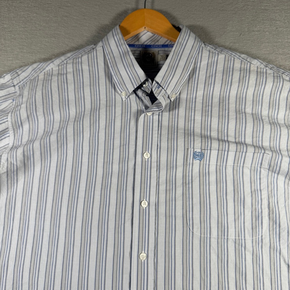 Cinch Mens Blue White Striped Western Button Down Shirt XL MT10321188 - Picture 4 of 13